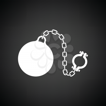 Fetter with ball icon. Black background with white. Vector illustration.