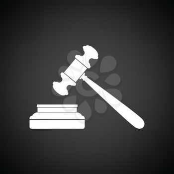 Judge hammer icon. Black background with white. Vector illustration.