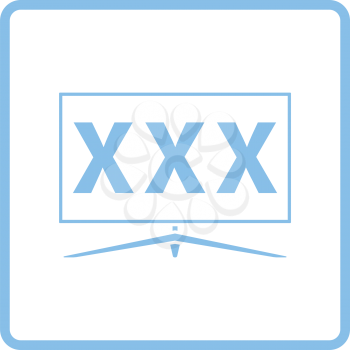 TV screen with adult content icon. Blue frame design. Vector illustration.