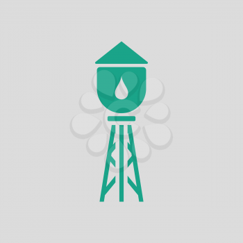 Water tower icon. Gray background with green. Vector illustration.