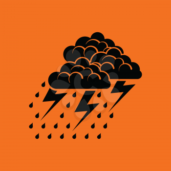 Thunderstorm icon. Orange background with black. Vector illustration.