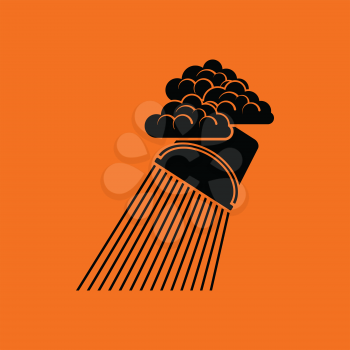 Rainfall like from bucket icon. Orange background with black. Vector illustration.