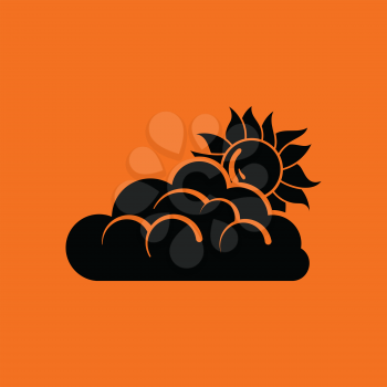 Sun behind clouds icon. Orange background with black. Vector illustration.