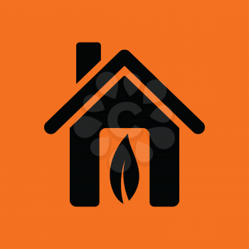 Ecological home leaf icon. Orange background with black. Vector illustration.