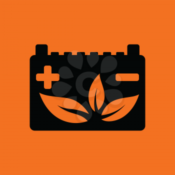 Car battery leaf icon. Orange background with black. Vector illustration.