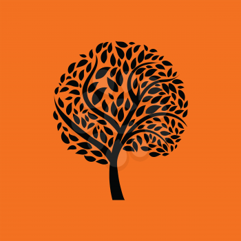 Ecological tree leaves icon. Orange background with black. Vector illustration.