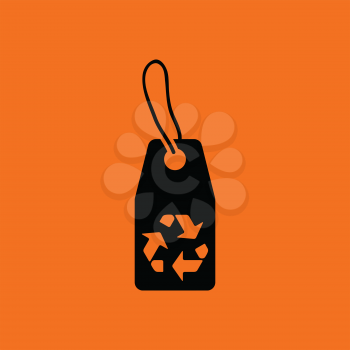 Tag and recycle sign icon. Orange background with black. Vector illustration.