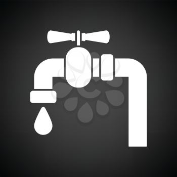 Icon of  pipe with valve. Black background with white. Vector illustration.