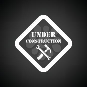 Icon of Under construction. Black background with white. Vector illustration.