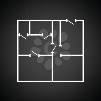 Icon of apartment plan. Black background with white. Vector illustration.