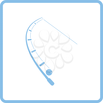 Icon of curved fishing tackle. Blue frame design. Vector illustration.