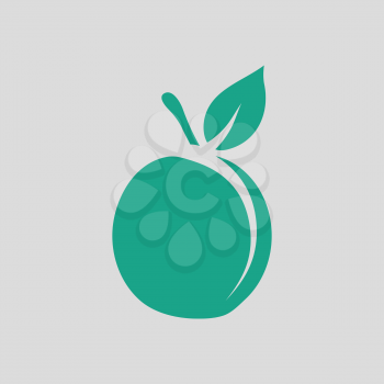 Peach icon. Gray background with green. Vector illustration.