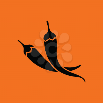 Chili pepper icon. Orange background with black. Vector illustration.