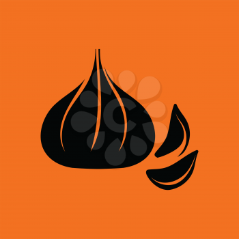 Garlic  icon. Orange background with black. Vector illustration.
