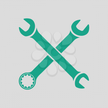 Crossed wrench  icon. Gray background with green. Vector illustration.