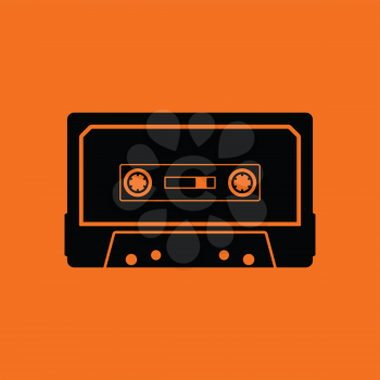 Audio cassette  icon. Orange background with black. Vector illustration.