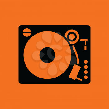 Vinyl player icon. Orange background with black. Vector illustration.