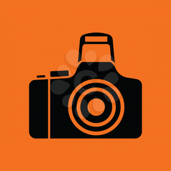 Photo camera icon. Orange background with black. Vector illustration.
