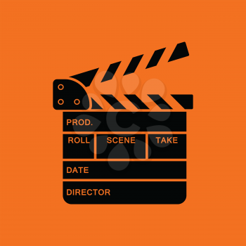 Clapperboard icon. Orange background with black. Vector illustration.