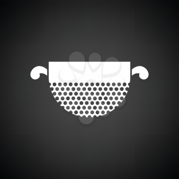 Kitchen colander icon. Black background with white. Vector illustration.