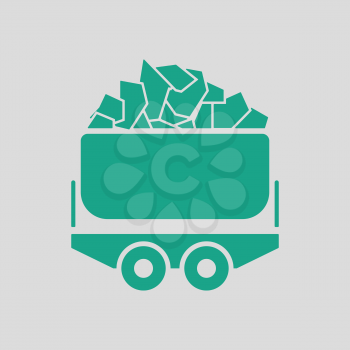 Mine coal trolley icon. Gray background with green. Vector illustration.