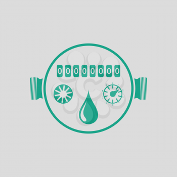 Water meter icon. Gray background with green. Vector illustration.