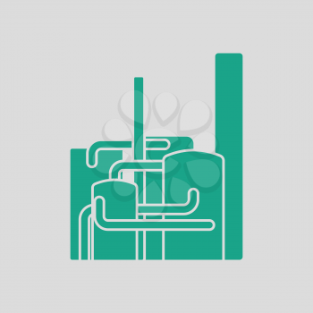 Chemical plant icon. Gray background with green. Vector illustration.
