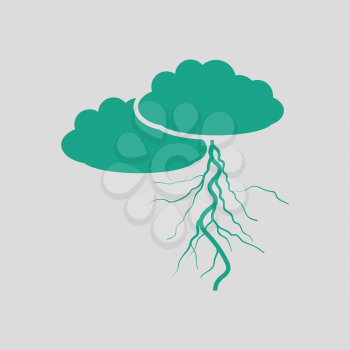 Clouds and lightning icon. Gray background with green. Vector illustration.