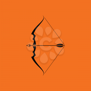 Bow with arrow icon. Orange background with black. Vector illustration.