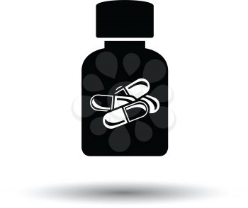 Pills bottle icon. White background with shadow design. Vector illustration.