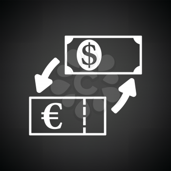 Currency dollar and euro exchange icon. Black background with white. Vector illustration.
