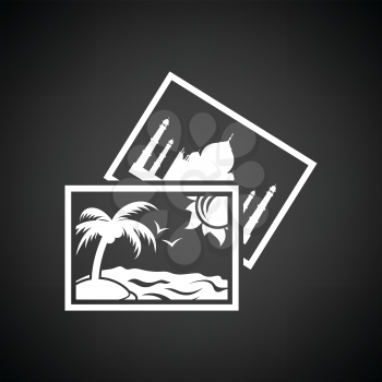 Two travel photograph icon. Black background with white. Vector illustration.