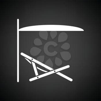 Sea beach recliner with umbrella icon. Black background with white. Vector illustration.