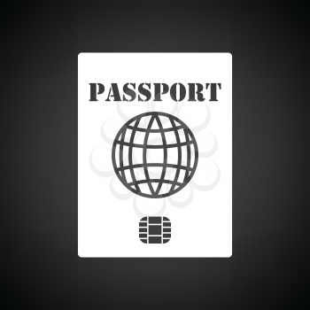 Passport with chip icon. Black background with white. Vector illustration.