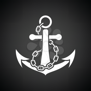 Sea anchor with chain icon. Black background with white. Vector illustration.