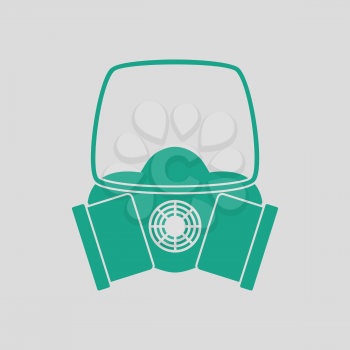 Icon of chemistry gas mask. Gray background with green. Vector illustration.