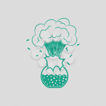 Icon explosion of chemistry flask. Gray background with green. Vector illustration.