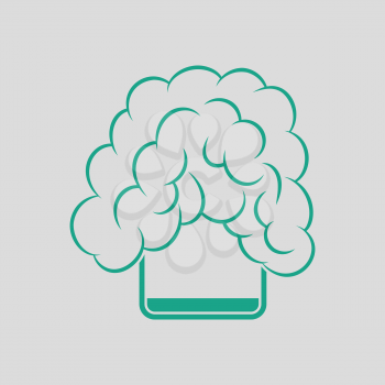 Icon of chemistry reaction in glass. Gray background with green. Vector illustration.