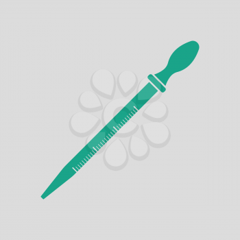 Icon of chemistry dropper. Gray background with green. Vector illustration.