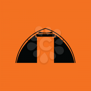 Touristic tent  icon. Orange background with black. Vector illustration.