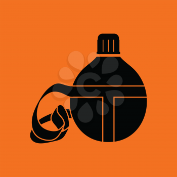 Touristic flask  icon. Orange background with black. Vector illustration.