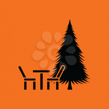 Park seat and pine tree icon. Orange background with black. Vector illustration.