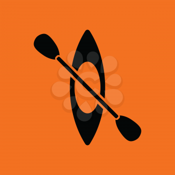 Kayak and paddle icon. Orange background with black. Vector illustration.