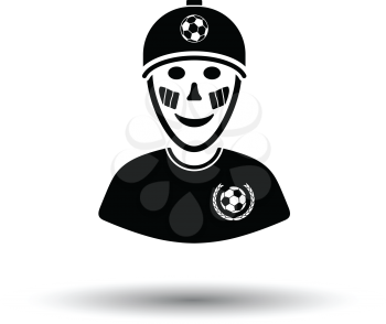 Football fan with painted face by italian flags icon. White background with shadow design. Vector illustration.