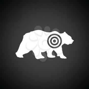 Bear silhouette with target  icon. Black background with white. Vector illustration.