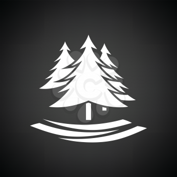Fir forest  icon. Black background with white. Vector illustration.