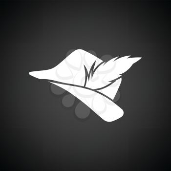 Hunter hat with feather  icon. Black background with white. Vector illustration.