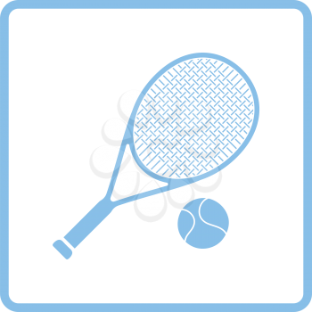 Tennis rocket and ball icon. Blue frame design. Vector illustration.
