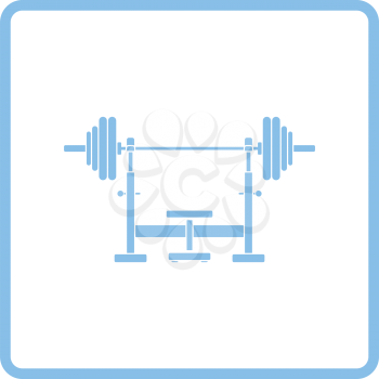 Bench with barbel icon. Blue frame design. Vector illustration.