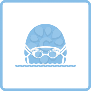 Swimming man head icon. Blue frame design. Vector illustration.